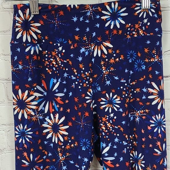 LuLaRoe Fireworks One Size Soft Legging Patriotic USA Red White Blue July 4th - Picture 3 of 7